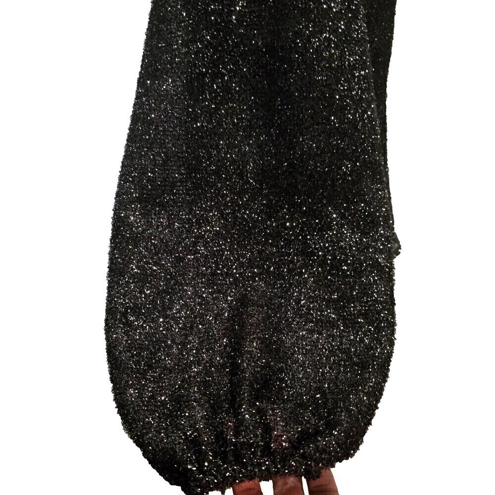 Womens Fairy Grunge Top S Black Sheer Metallic Sparkly Puff Sleeve Textured - Picture 6 of 11